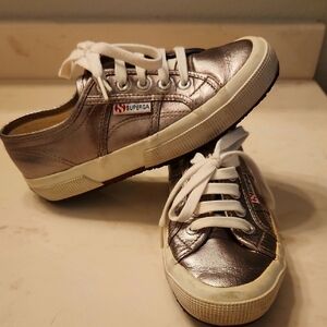 Superga Womens Metallic Silver Sneakers